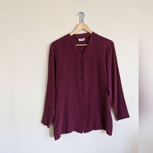 Denise Silk Button-Up Blouse – Burgundy – Size M